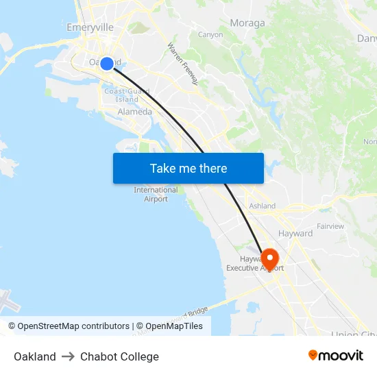 Oakland to Chabot College map