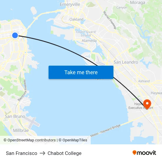 San Francisco to Chabot College map