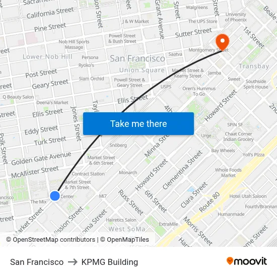 San Francisco to KPMG Building map