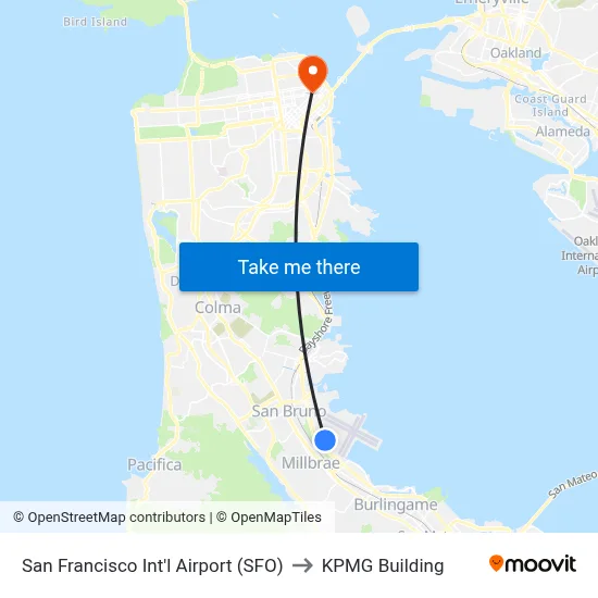 San Francisco Int'l Airport (SFO) to KPMG Building map