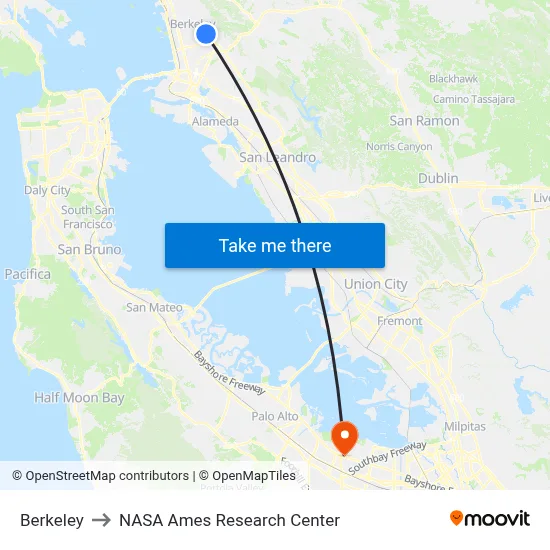 Berkeley to NASA Ames Research Center map