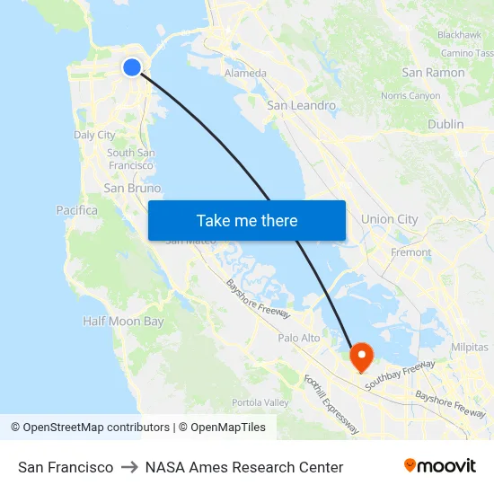 San Francisco to NASA Ames Research Center map