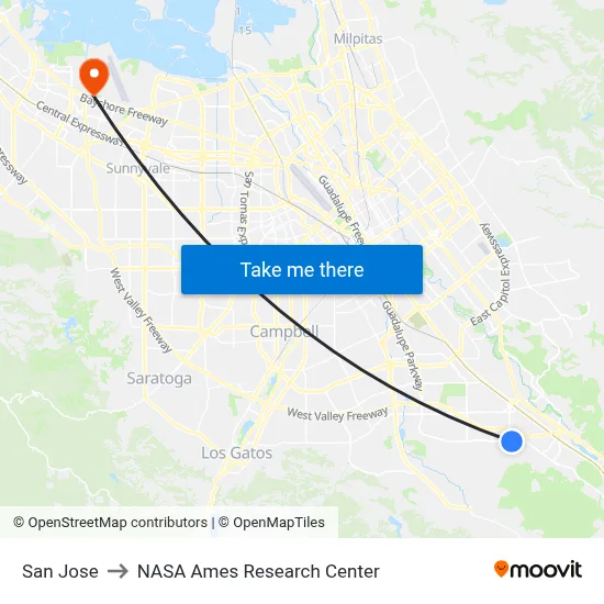San Jose to NASA Ames Research Center map