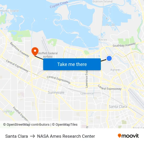 Santa Clara to NASA Ames Research Center map