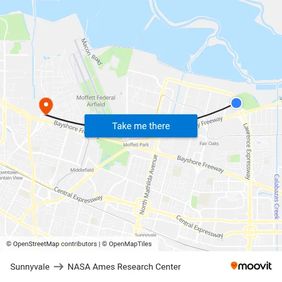 Sunnyvale to NASA Ames Research Center map