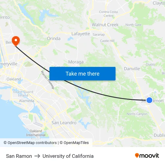 San Ramon to University of California map
