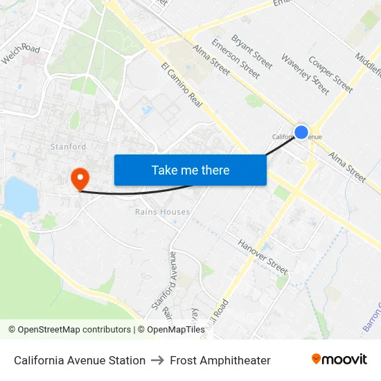 California Avenue Station to Frost Amphitheater map