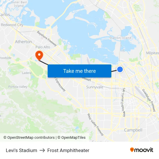 Levi's Stadium to Frost Amphitheater map