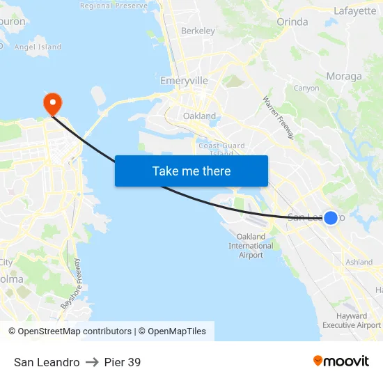 San Leandro to Pier 39 map