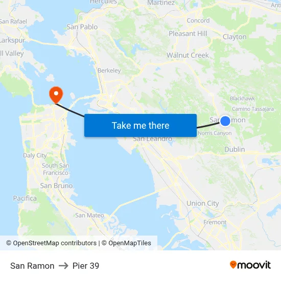 San Ramon to Pier 39 map