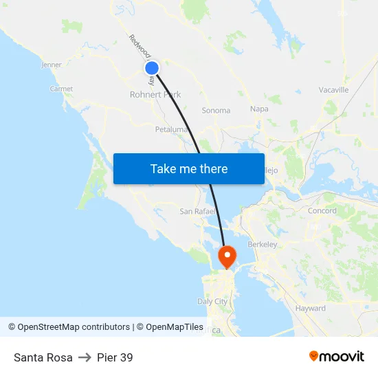Santa Rosa to Pier 39 map