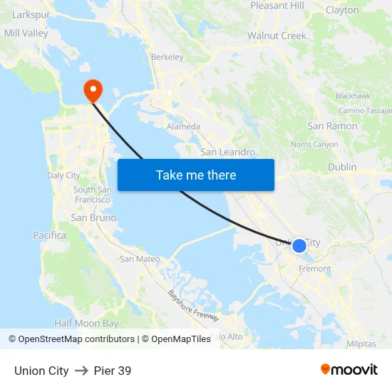 Union City to Pier 39 map