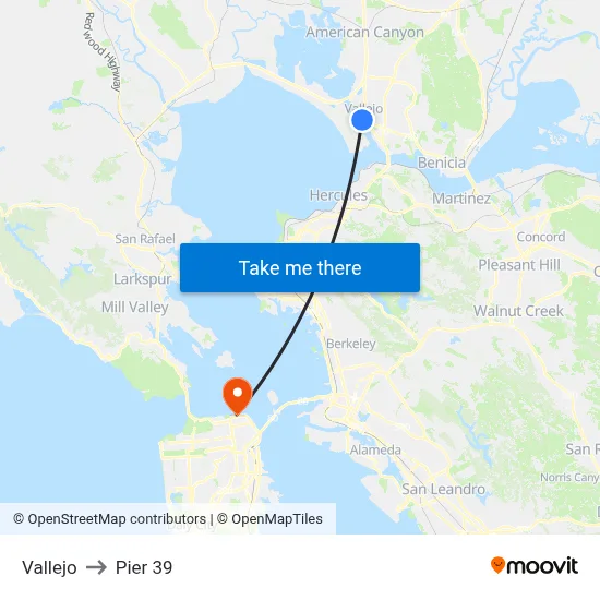 Vallejo to Pier 39 map