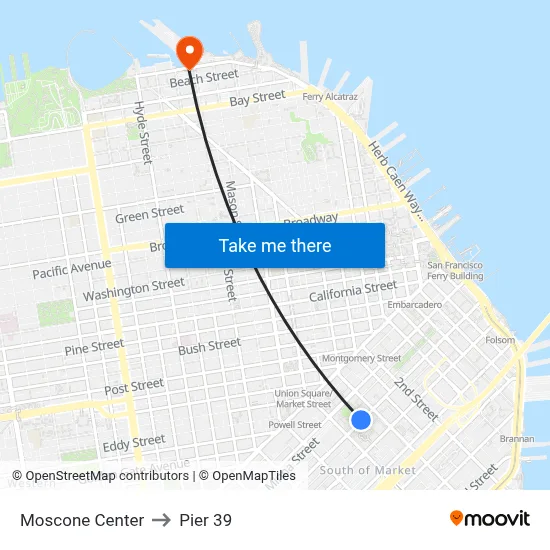 Moscone Center to Pier 39 map