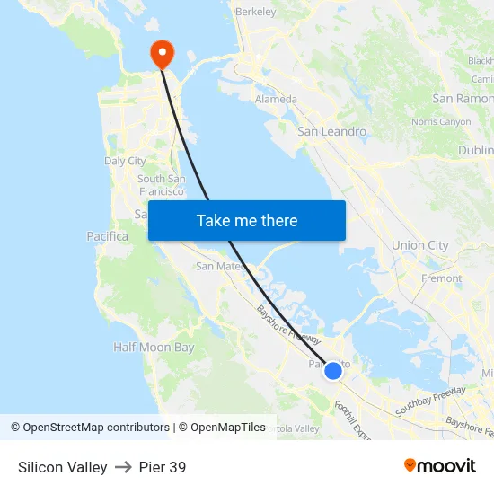 Silicon Valley to Pier 39 map