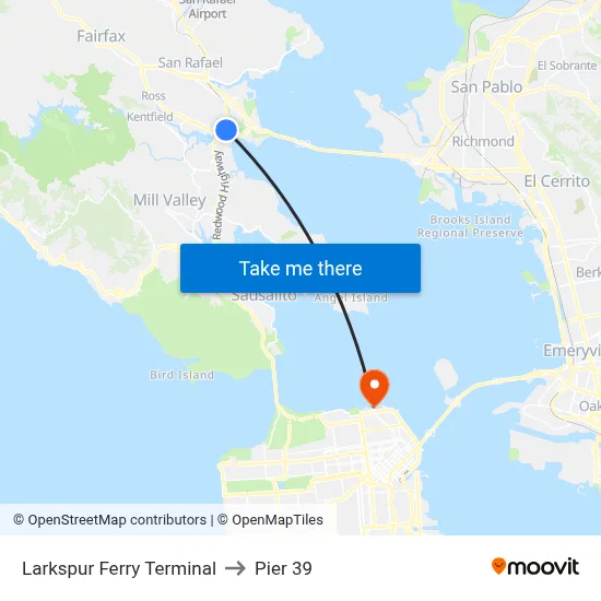 Larkspur Ferry Terminal to Pier 39 map
