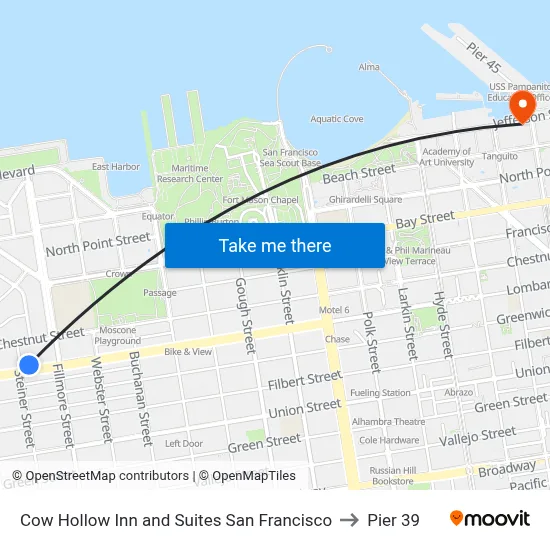 Cow Hollow Inn and Suites San Francisco to Pier 39 map