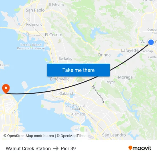 Walnut Creek Station to Pier 39 map