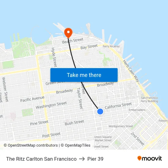 The Ritz Carlton San Francisco to Pier 39 map