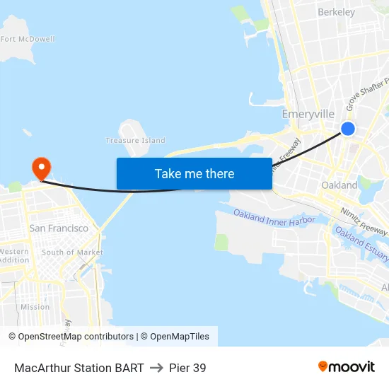 MacArthur Station BART to Pier 39 map