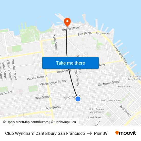 Club Wyndham Canterbury San Francisco to Pier 39 map