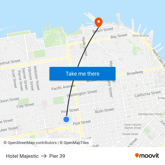 Hotel Majestic to Pier 39 map