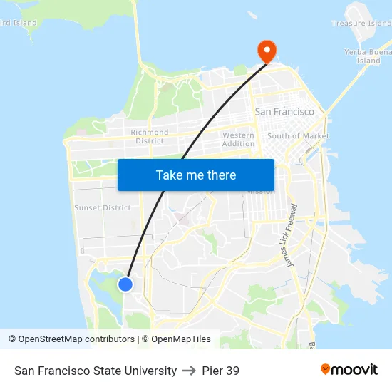 San Francisco State University to Pier 39 map