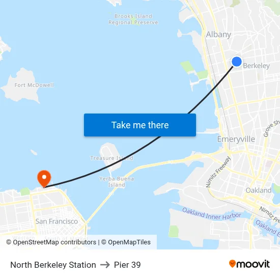 North Berkeley Station to Pier 39 map