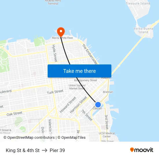 King St & 4th St to Pier 39 map