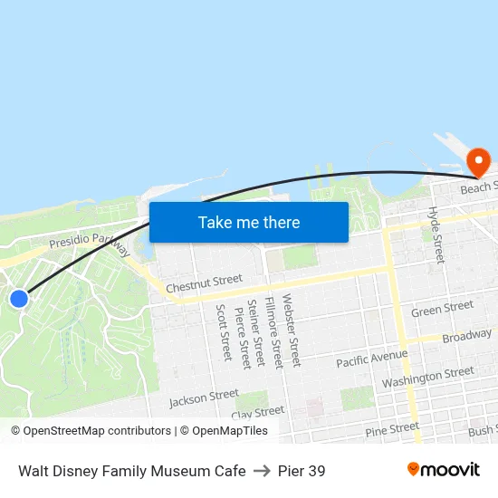 Walt Disney Family Museum Cafe to Pier 39 map
