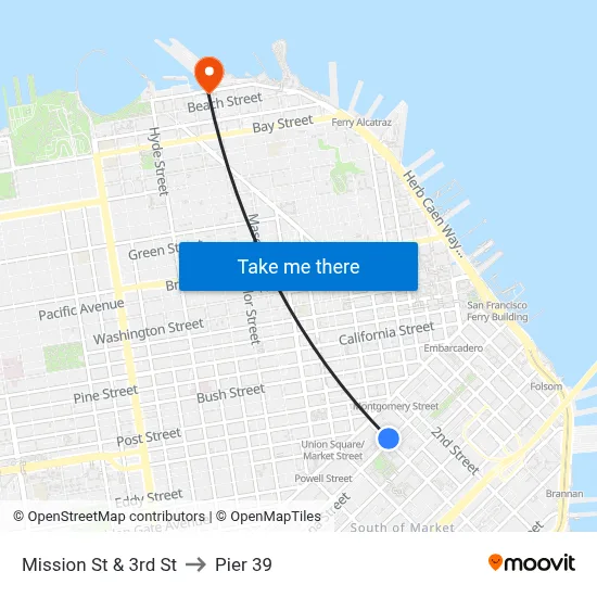 Mission St & 3rd St to Pier 39 map