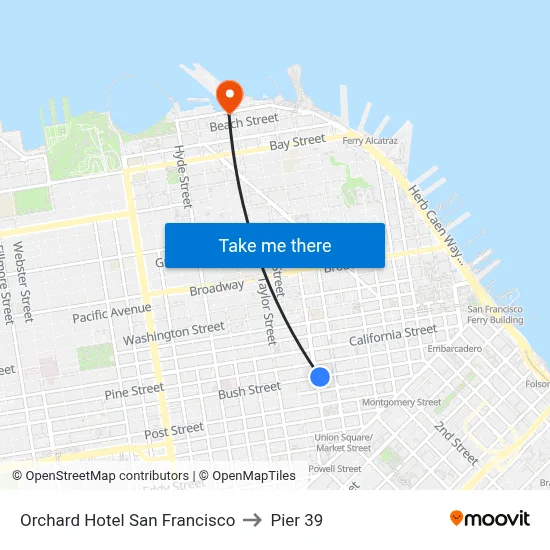 Orchard Hotel San Francisco to Pier 39 map