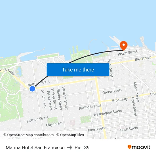 Marina Hotel San Francisco to Pier 39 map