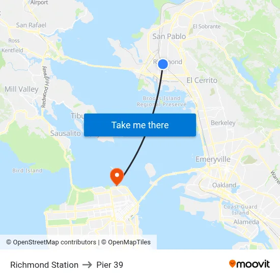 Richmond Station to Pier 39 map