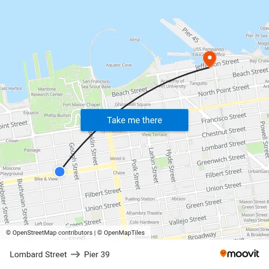 Lombard Street to Pier 39 map