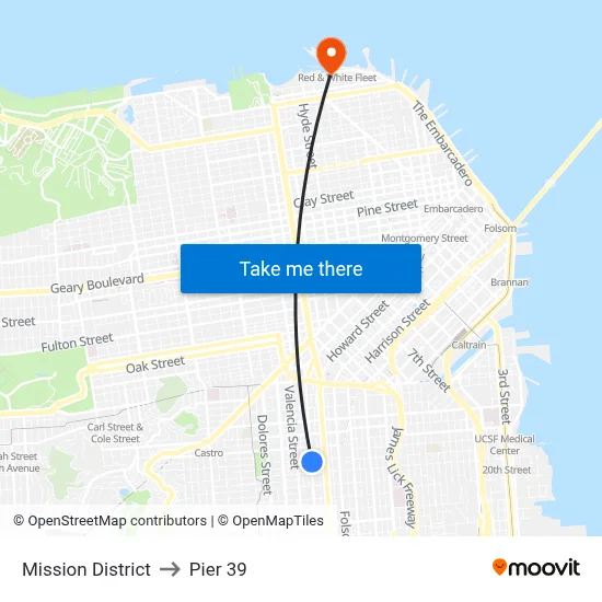 Mission District to Pier 39 map