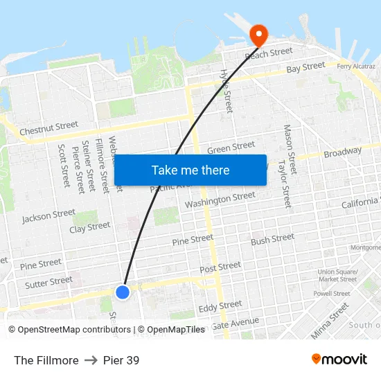 The Fillmore to Pier 39 map