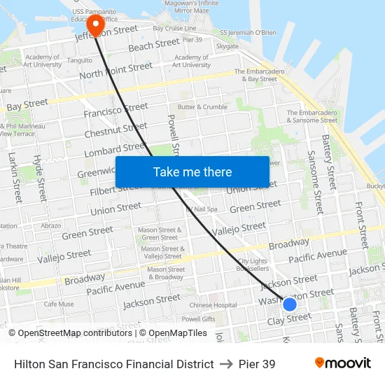 Hilton San Francisco Financial District to Pier 39 map