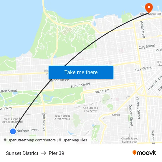 Sunset District to Pier 39 map