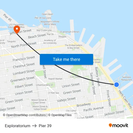 Exploratorium to Pier 39 map