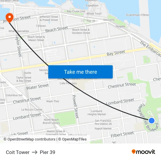 Coit Tower to Pier 39 map