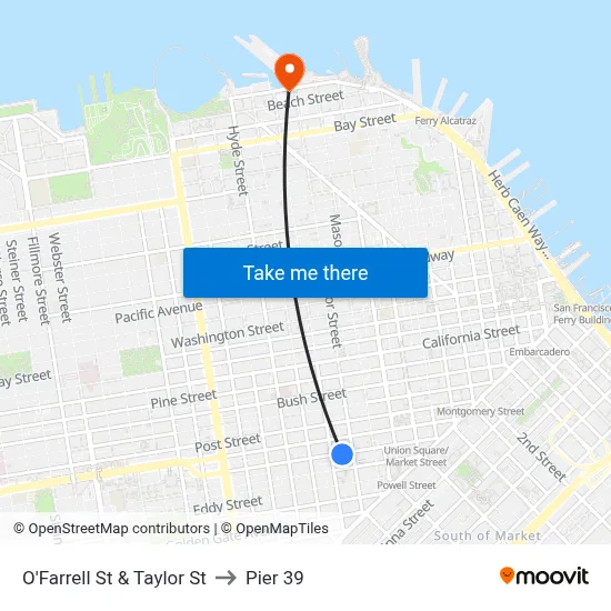 O'Farrell St & Taylor St to Pier 39 map
