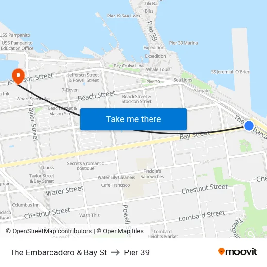 The Embarcadero & Bay St to Pier 39 map