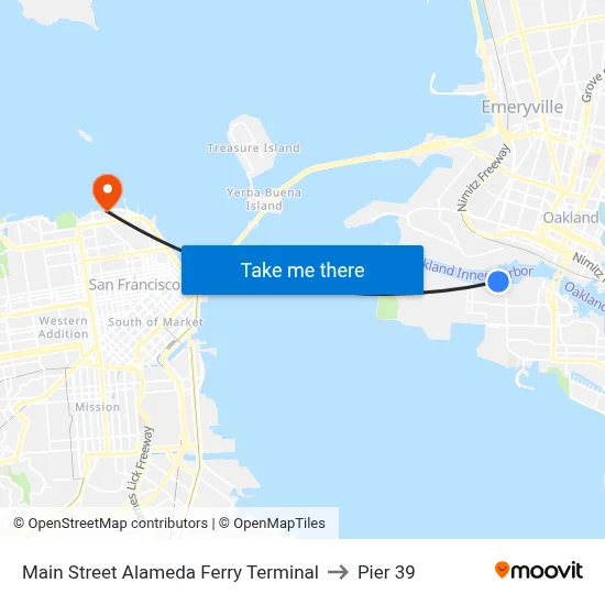 Main Street Alameda Ferry Terminal to Pier 39 map
