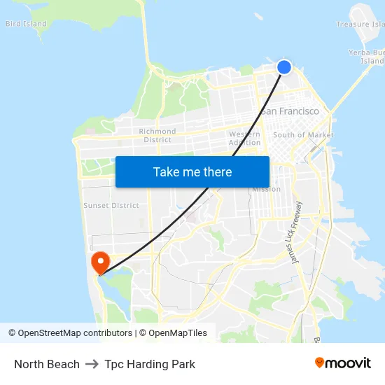 North Beach to Tpc Harding Park map