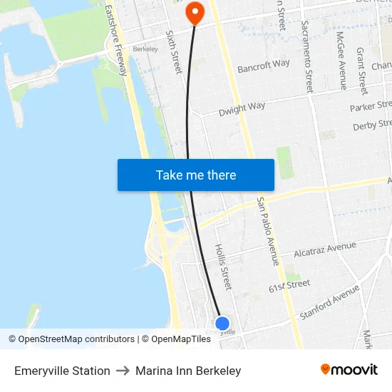 Emeryville Station to Marina Inn Berkeley map