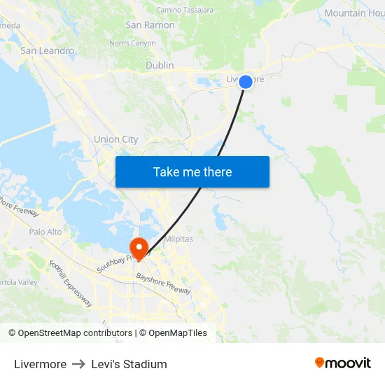 Livermore to Levi's Stadium map