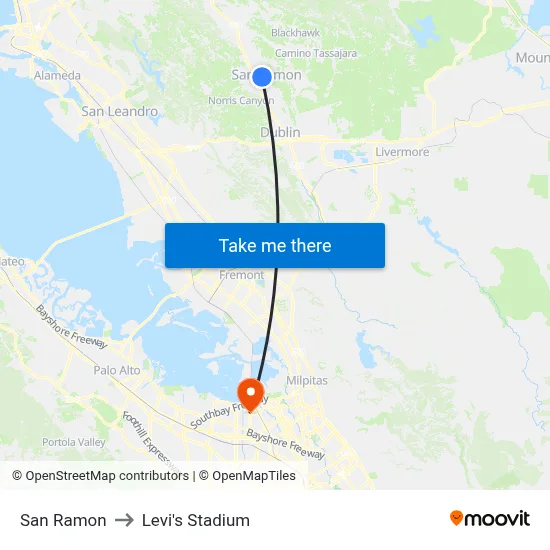 San Ramon to Levi's Stadium map