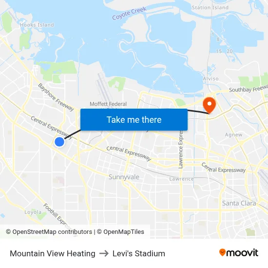 Mountain View Heating to Levi's Stadium map