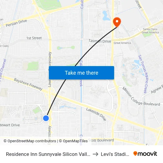Residence Inn Sunnyvale Silicon Valley II to Levi's Stadium map